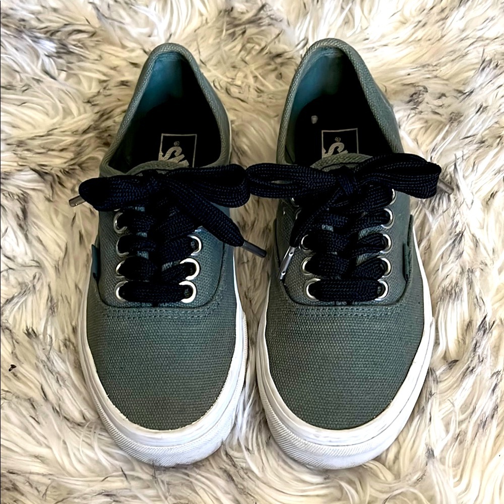 Green Canvas Vans Sneakers with Black Laces